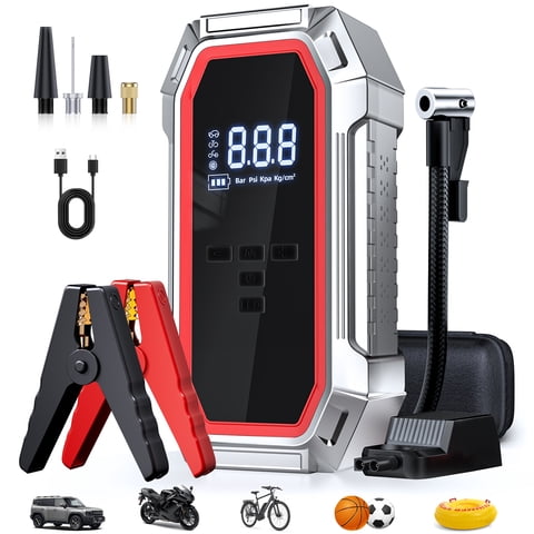 5000A Portable Jump Starter with Air Compressor, 160 PSI Tire Inflator for Cars, Trucks & SUVs, 12V Car Battery Jumper Box with LCD Display, LED Light and USB Power Bank