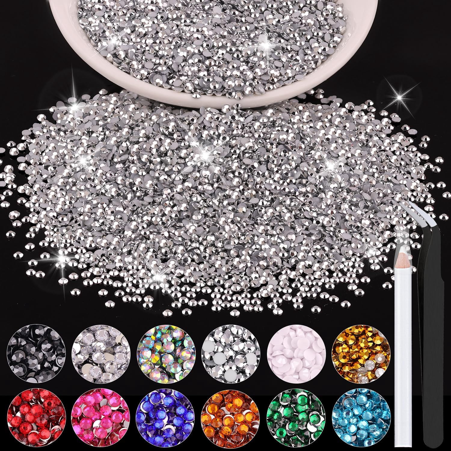 5000PCS 2mm Resin Rhinestones in Bulk (Silver), Bedazzling Flatback ...