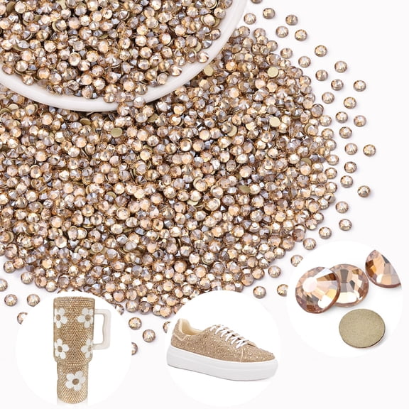 5000PCS SS6/2mm Crystal Rhinestones (Golden Shadow/Champagne), Bedazzling Flatback Glass Rhinestones for Crafting DIY Nail Art Makeup Decoration, Gems Diomand Charms for Tumbler Shoes Clothing Mug