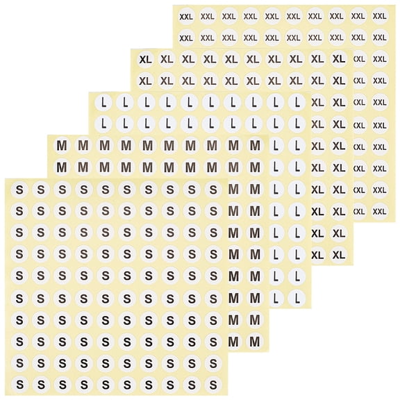 5000Pcs Cloth Size Stickers Clothing Label Stickers Self Adhesive S M L XL XXL Apparel Sizes 0.39in Small Circle Round Dot PVC Light Yellow