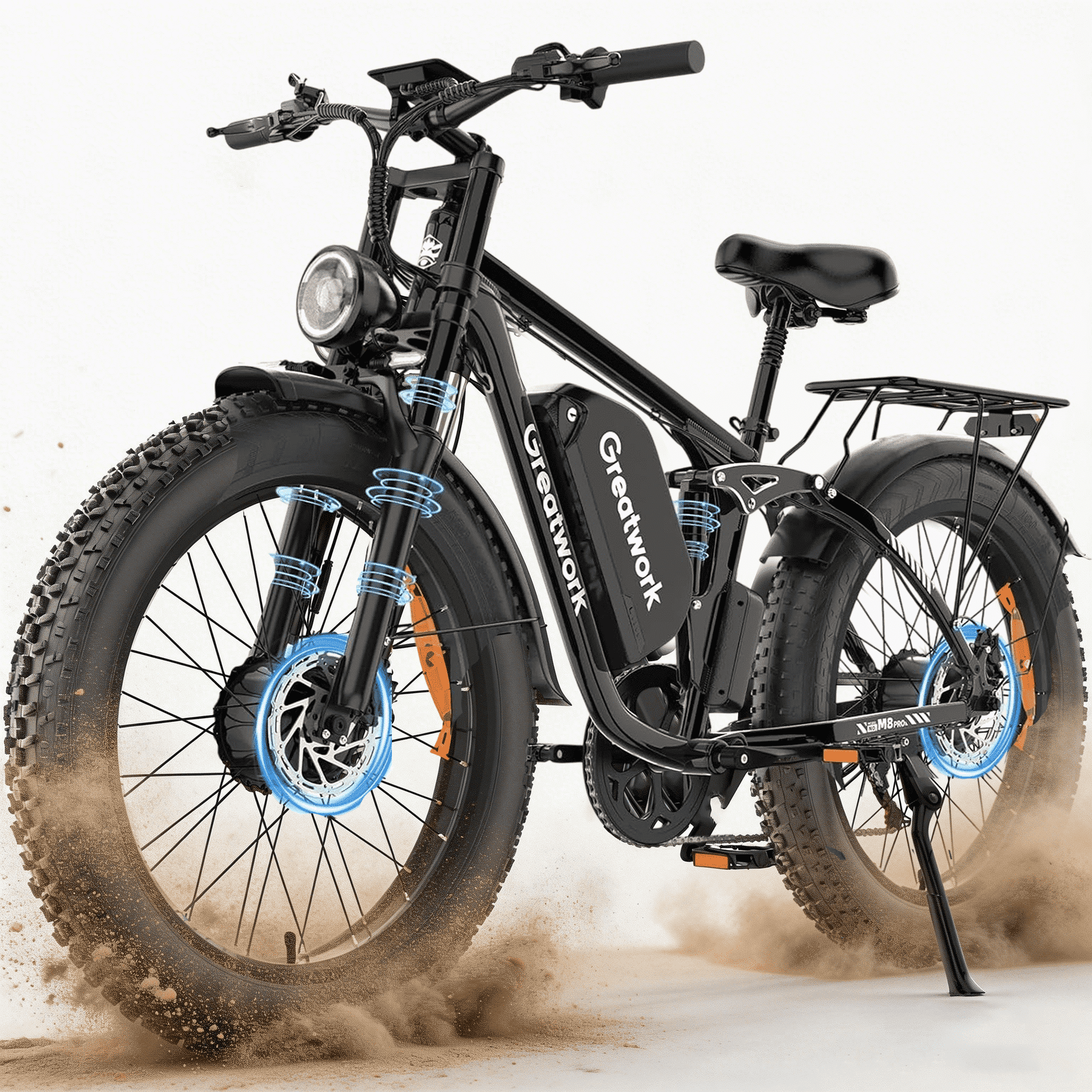 5000W Electric Bike for Adults, Max 45MPH 100 Miles, 26" x 4" Fat Tire E-Mountain Ebike, 52V 25Ah Full Suspension E-Bike, 7-Speed Bicycle, UL2849