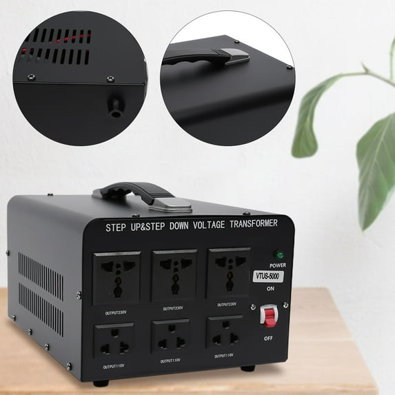 5000W Heavy Duty Voltage Converter Transformer Step Up/Down 110-120V to 220-240V with Circuit Breaker, 6 Outlets, Safe for Appliances Under 3000W