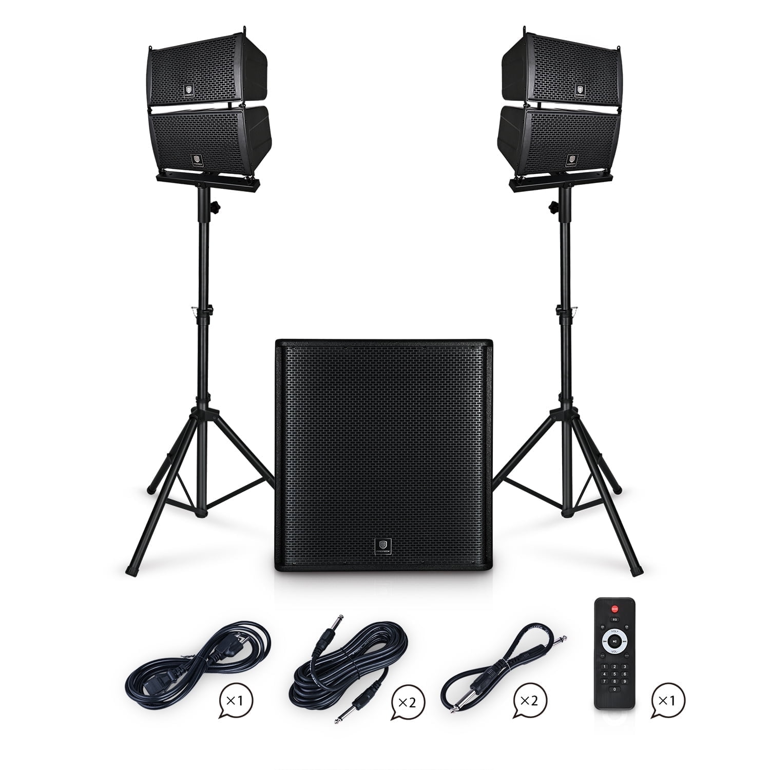 5000W P.M.P.O PRORECK CLUB 4000 18-inch 2.1 CHANNEL DJ/Powered PA Speaker System Combo Set 4x6.5-inch Line Array Speakers and 1x18 inch Subwoofers with Wireless/USB Drive Read/SD Card/Remote Control