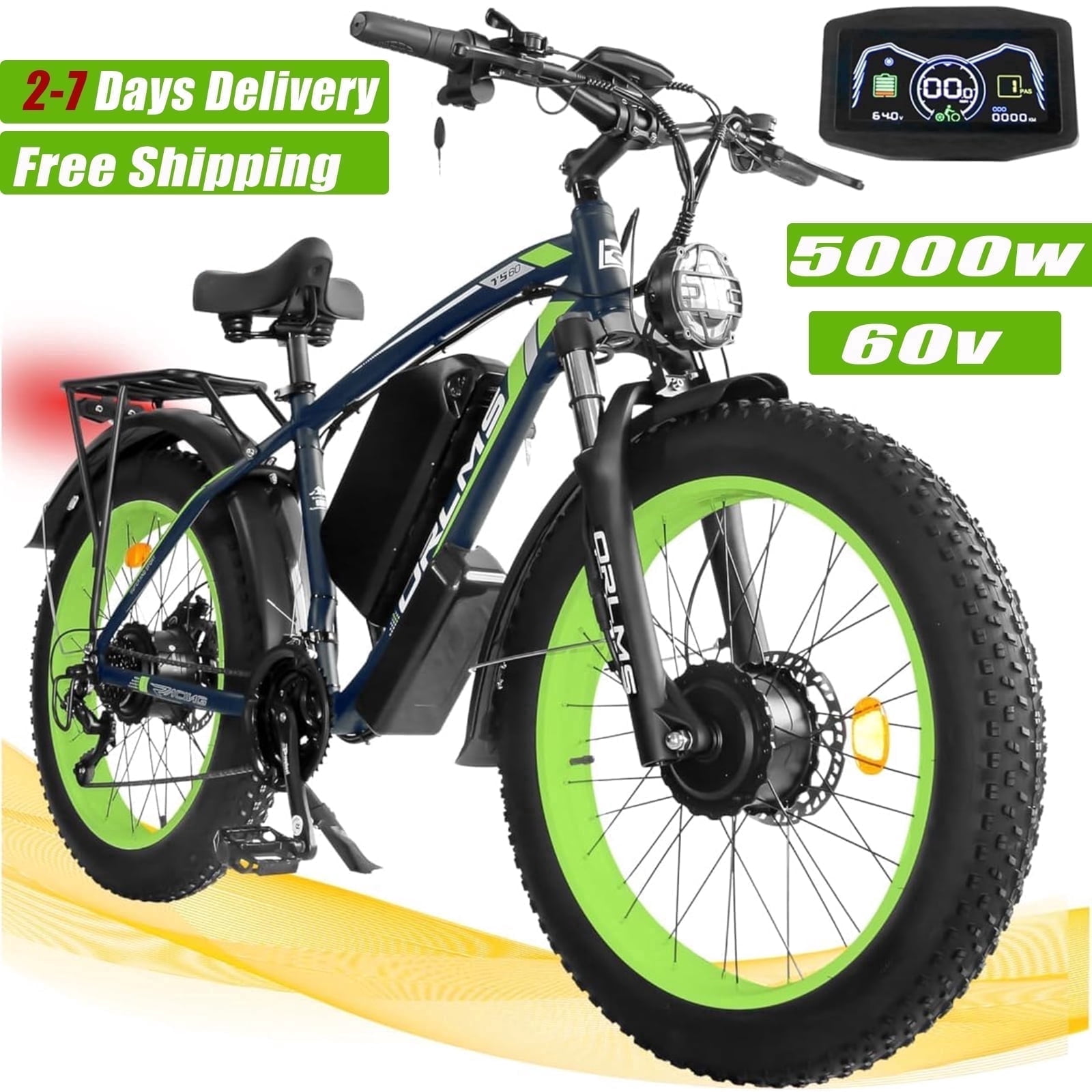 5000w Peak Dual Motor Electric Bike, 26" Fat Tire All Terrain Electric Bike for Adults, Shimano 21 Speed 45-50 MPH Off-Road Commuter Mtb, 60V 25AH Front Suspension & Hydraulic Disc Brake Ebike