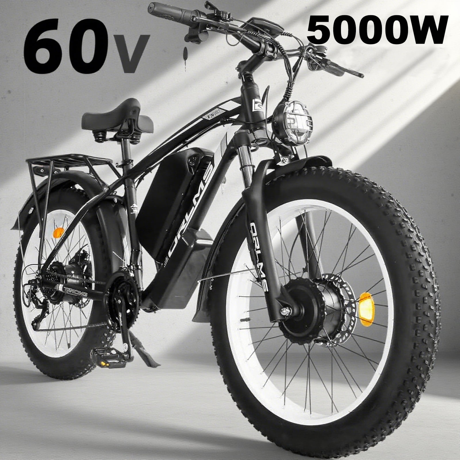 5000W Peak Dual Motor Electric Bike, 60V 25AH AWD Ebike for Adults, 21-Speeds 45MPH 26" Fat Tire Electric Dirt Bicycle for Mountain Snow Off-Road