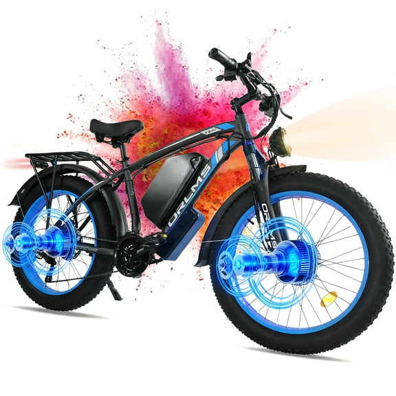 5000W Peak Dual Motor E-Bike, 60V 25Ah Battery Electric Bike, 50MPH High Speed E-Bike with 26" x 4.0 Fat Tire, Hydraulic Disc Brakes All Terrain Mountain/Commuter E-Bicycle