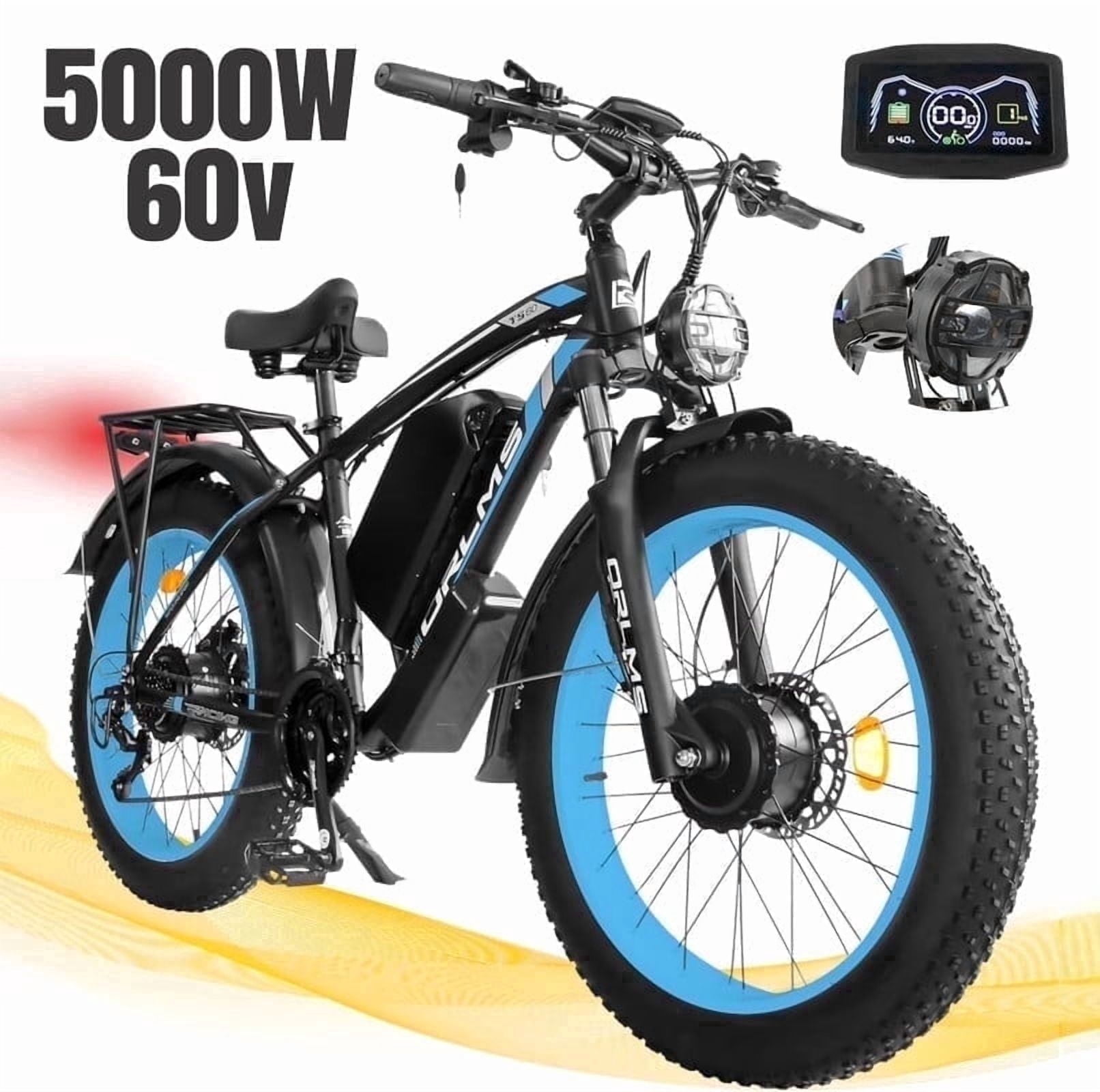 5000W Peak Electric Bike, 60V 25AH Battery Ebike for Adults, Dual Motor AWD Ebike 50MPH 21-Speed ,Long Range Mountain EBike with 26" x 4.0 Fat Tire, All-Road Mountain Bike UL2849, Christmas Gift