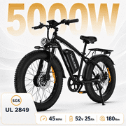 5000W Peak Electric Mountain Bike, 52V 25Ah Dual Motors 45MPH, 26" Fat Tire Dual Hydraulic Brakes Off Road E-Bike for Adults, UL 2849