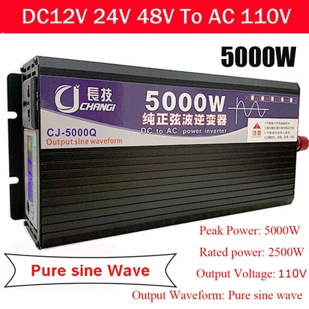 5000W Power Inverter, Pure Sine Wave DC 24V To AC 110V Converter for Computers, Igniters, Cameras, Refrigerators, Electric Drills