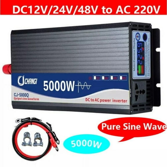 5000W Power Inverter Pure Sine Wave DC 24V to AC 220V Converter for Camping/Truck/RV/Home
