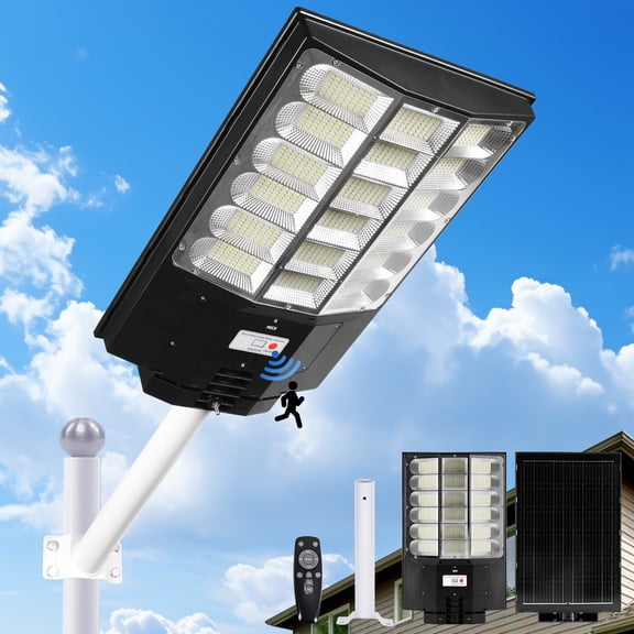 5000W Radar Sensor Solar Street Light with remote Outdoor Waterproof Motion Sensor Wall Road Lamp with Pole