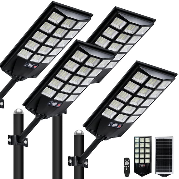 5000W Solar Lights Outdoor, 4 Pack Super Bright Solar Street Lights, Dusk to Dawn Solar Security Street Lights, Motion Sensor Solar Outdoor Lights for Yard, Entryway Garage, Porch