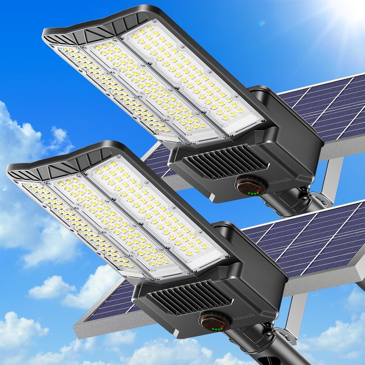 5000W Solar Street Light, 2PACK, Commercial Grade Solar Street Lights, Outdoor, Dusk to Dawn, Solar Lights Outdoor with Motion Sensor and Remote Control, Solar Parking Lot Lights for Yard, Country