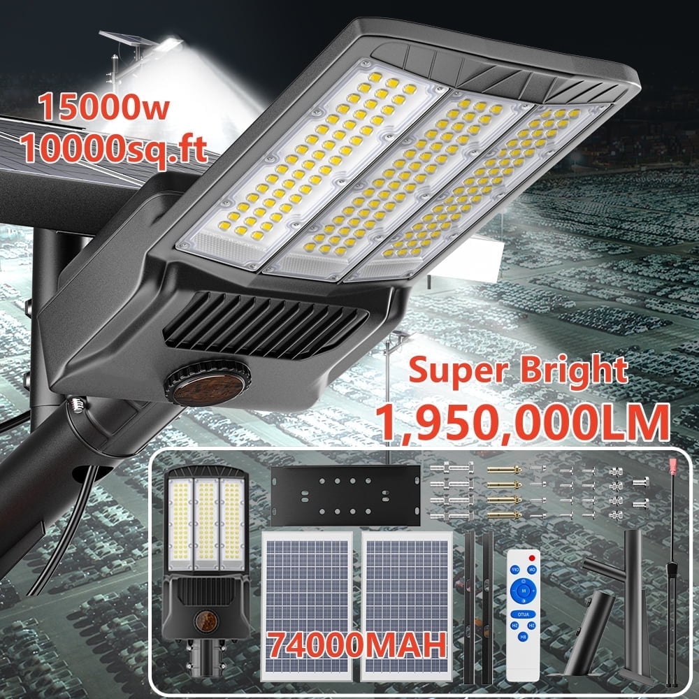 Commercial 11000W Solar Street Light – 10,000,000 LM – IP67 Outdoor Dusk-to-Dawn Floodlight With Remote