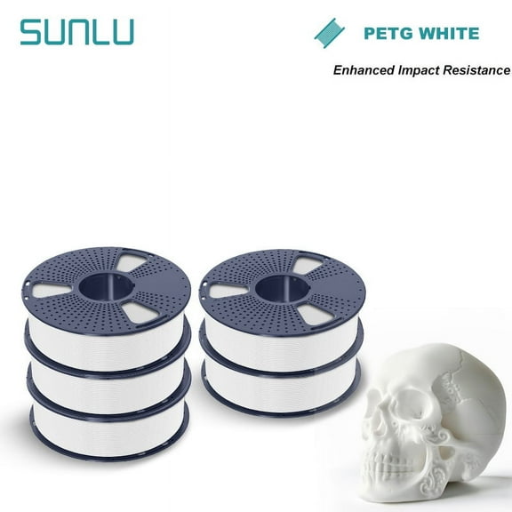 5000g 3D Printer Filament Bundle, SUNLU PETG Filament 1.75mm, Neatly Wound Filament 5kg, 1000g Spool, 5 Pack, White