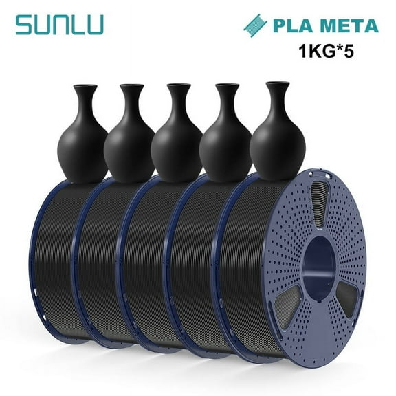 5000g 3D Printer Filament Bundle, SUNLU PLA META Filament 1.75mm, Neatly Wound Filament 5kg, 1000g Spool, 5 Pack, Black