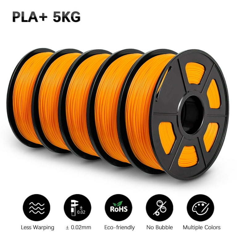 5000g 3D Printer Filament Bundle, SUNLU PLA PLUS Filament 1.75mm, Neatly  Wound Filament 5kg, 1000g Spool, 5 Pack, Orange 