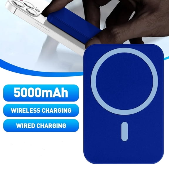 ABLINK Magnetic Power Bank, 5000mAh Wireless Magnetic Portable Charger for iPhone 15/14/13/12 Series-Blue