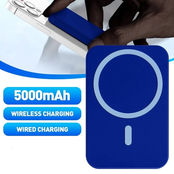 ABLINK Magnetic Power Bank, 5000mAh Wireless Magnetic Portable Charger for iPhone 15/14/13/12 Series-Blue