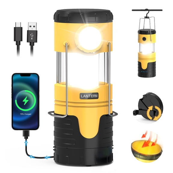 5000mAh Camping Lantern Rechargeable, Telescopic Camping Light 2000LM LED Camping Lamp with 4 Light Modes Battery/Hand Crank/Solar/Type-C Powered Portable Flashlight Tent Light for Outdoor/Emergency