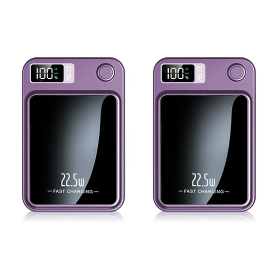 5000mAh Dual Mode Magnetic Charger, 22.5W Fast Wired and Wireless Charging, LED Battery Display with Safety Protection for iPhone Android Devices Purple(2 Pack)