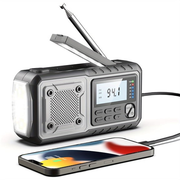 5000mAh Emergency Hand Crank Weather Radio, Solar Powered, NOAA AM/FM, Flashlight, Reading Light, SOS Alert, Portable Survival Gear, Family Gift