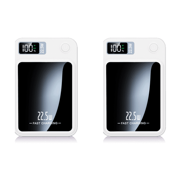 5000mAh Magnetic Fast Charging Bank with Precision LED Display, 22.5W Turbo Charging with Compact Design, Essential for iPhone, Android Devices White(2 Pack)