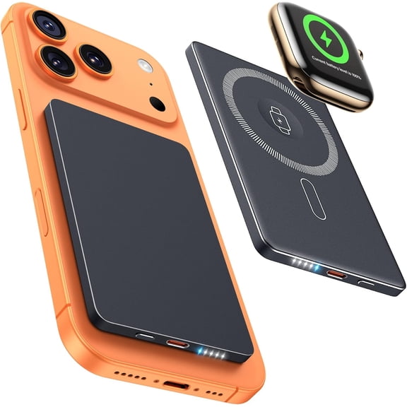 5000mAh for Magsafe Power Bank Slim 22.5W 3-in-1 Magnetic Battery Pack Fast Charging USB C in Out Powerbank, Mini Wireless Portable Charger for iPhone 17 16 15 14 13 12 Watch Android Matte Black