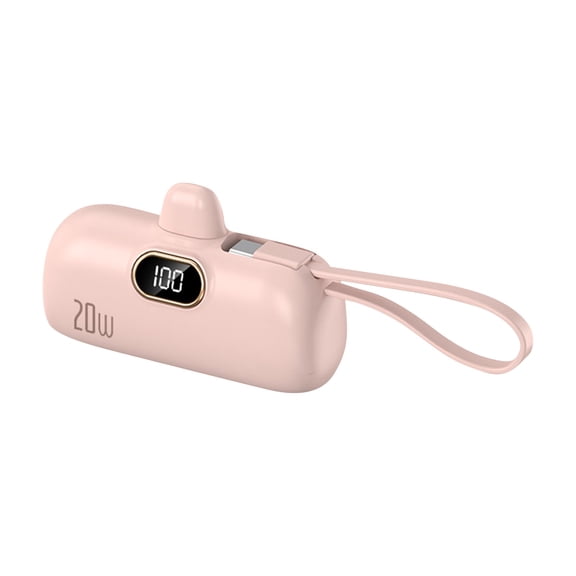 5000mAh Mini Portable Charger with 22.5W Output, Features Two USB Ports (Type-C & USB-A) and Digital Power Display for Accurate Monitoring, Compact and Lightweight Design Easy Portability Pink