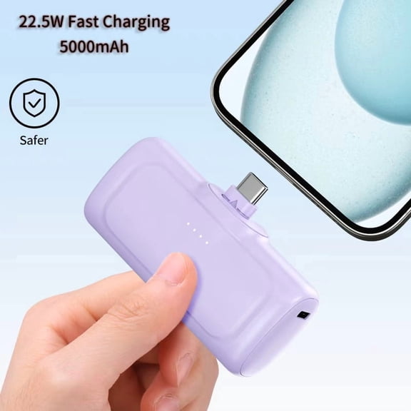 (5000mAh Portable USB-C Fast Charging Power Bank, 22.5W Mini Pocket Charger for Android Phones