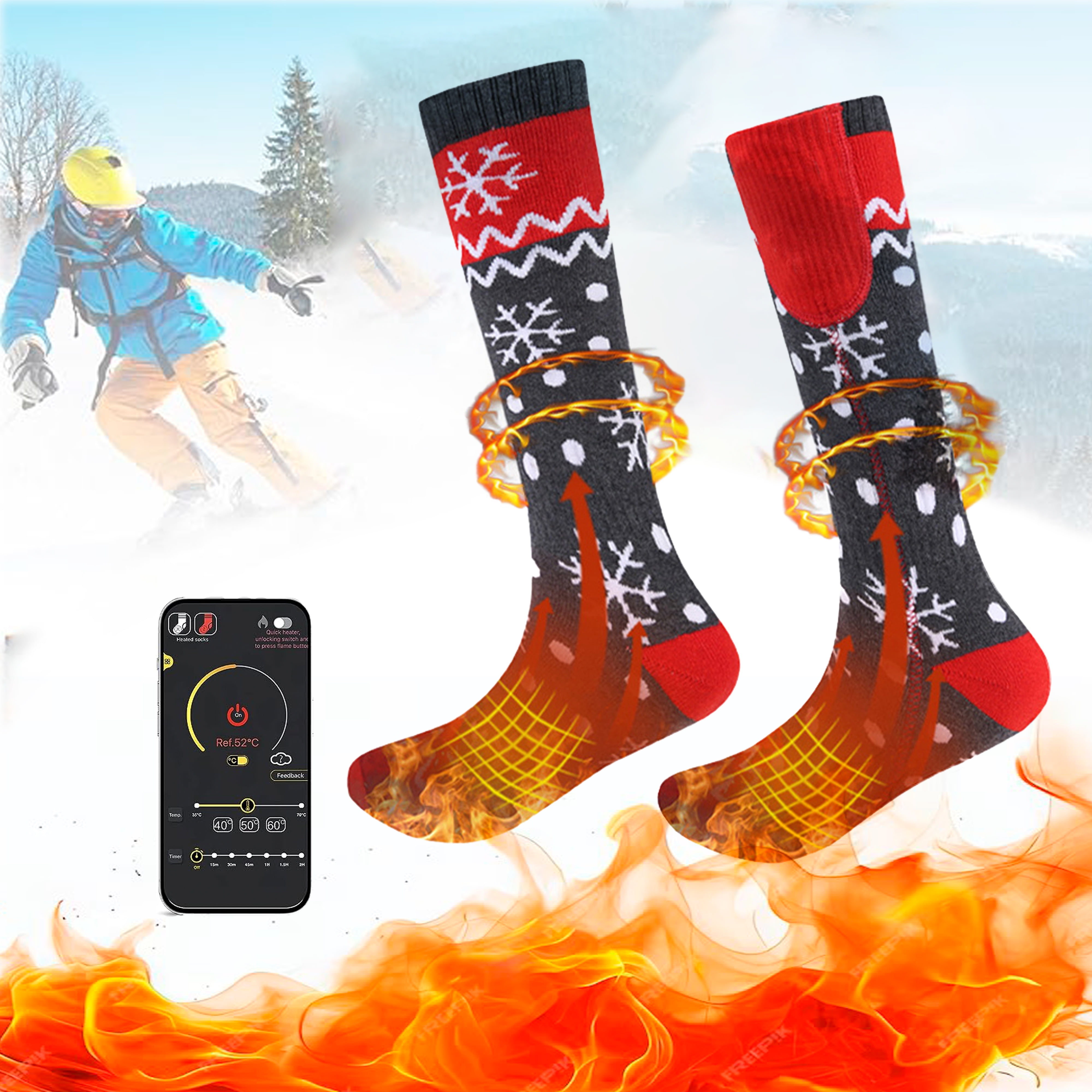 5000mAh Rechargeable Heated Socks for Men Women,Washable Electric Thermal Warming  Socks with APP Remote Control for Hunting Winter Skiing Outdoors 