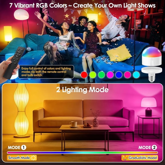 5000mAh Rechargeable Light Bulbs with Remote: E26 Led Battery Operated Light Bulb with 10 Colors & Timer for Sconces & Lamps - Dimmable Cordless Magnetic Bulbs with Remote for Non-Hardwired Fixture