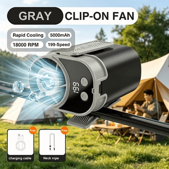 5000mAh Wearable Fan, 199-Speed High RPM Motor with Flashlight, Rapid Cooler for Outdoor Activities