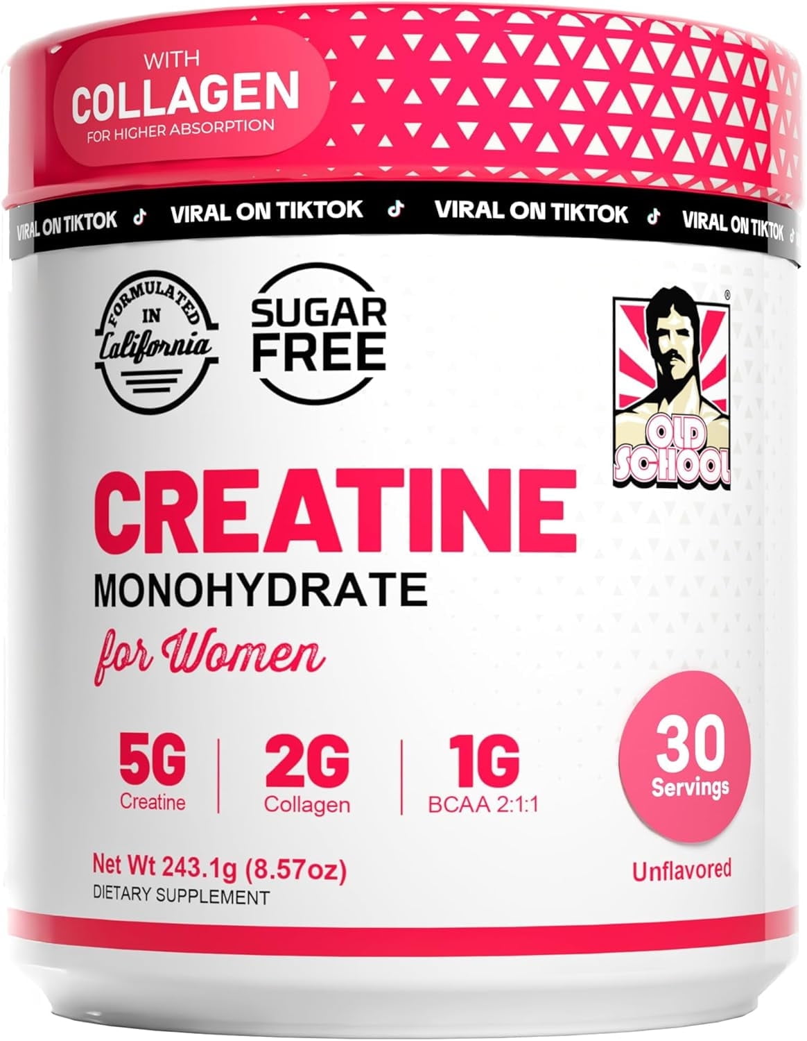 Old School Labs 5000mg Creatina Monohidrato en Polvo con Colágeno para Mujeres, 8.57 oz