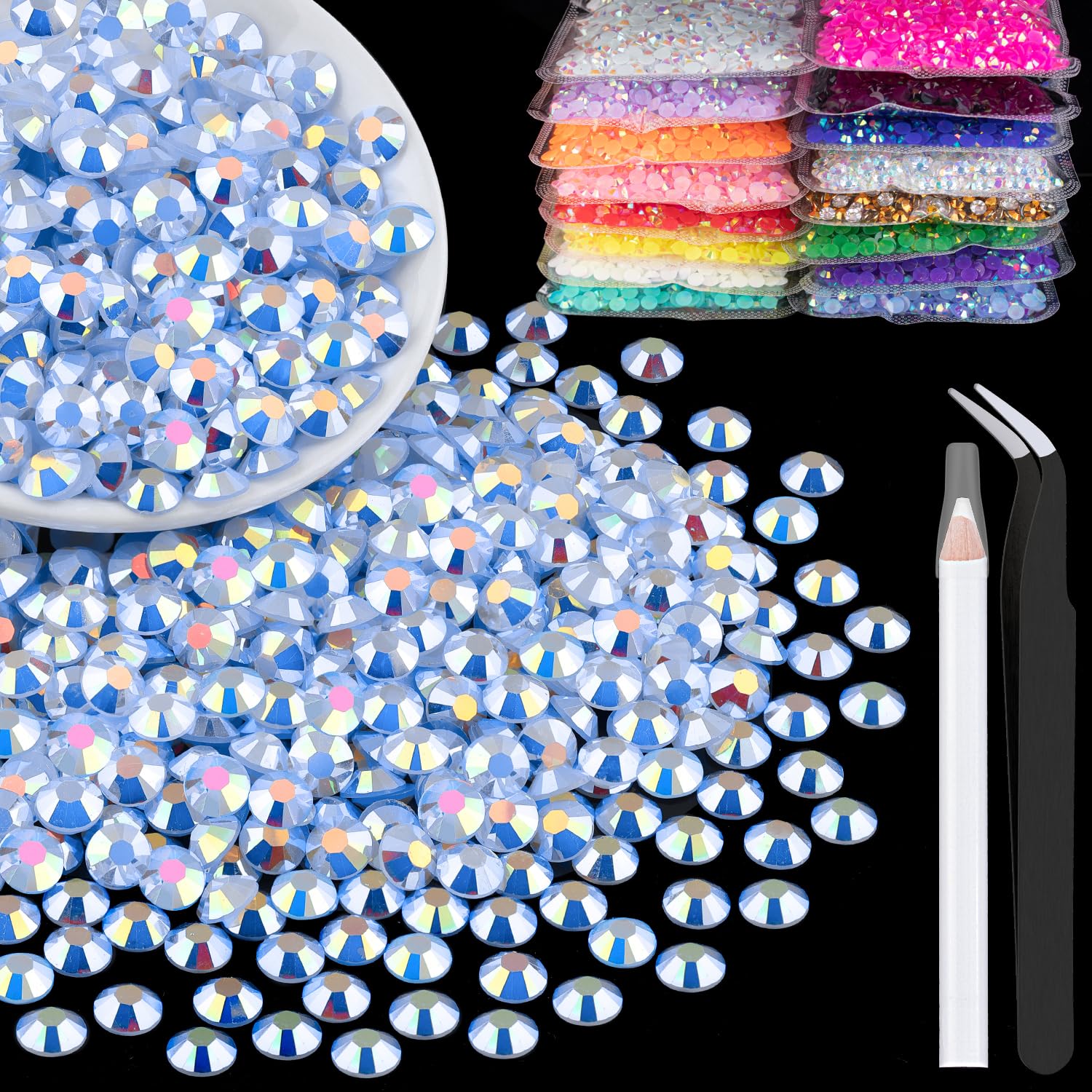 5000pcs 2mm Resin Rhinestones Bulk, Sky Blue AB Flatback Round Jelly