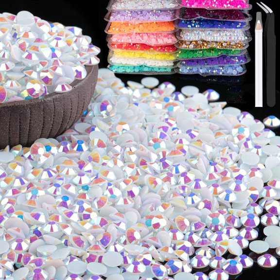 5000pcs 5mm Resin Rhinestones Bulk, White AB Flatback Round Jelly Rhinestones Bedazzling Non Hotfix Crystal Gems Large Quantity Wholesale for DIY Crafts Clothes Bottles Tumblers Face Makeup Manicure
