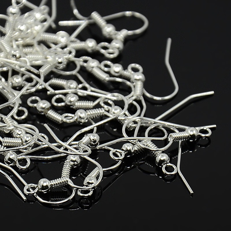 5000pcs Iron Earring Hooks Ear Wire with Horizontal Loop Cadmium Free & Lead Free Silver 17~19x0.8mm Hole: 2mm 22 Gauge Pin: 0.6mm