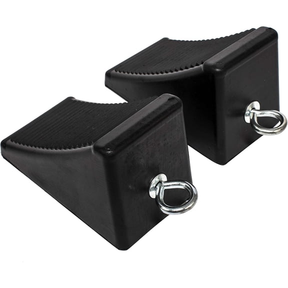50011 Heavy-Duty Rubber Wheel Chocks with Eyebolt, Anti-Slip Design for Trailers, RVs, and Trucks (6.5" x 3.75" 4") - 2 Pack