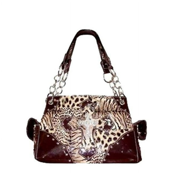 500373BR Animal Print Website Special Handbag, Brown