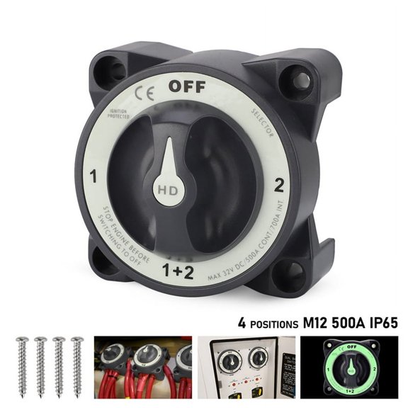 500A Battery  Switch, Waterproof Heavy Duty 4 Position Marine Battery Disconnect Switch, RV Isolator Shut Off
