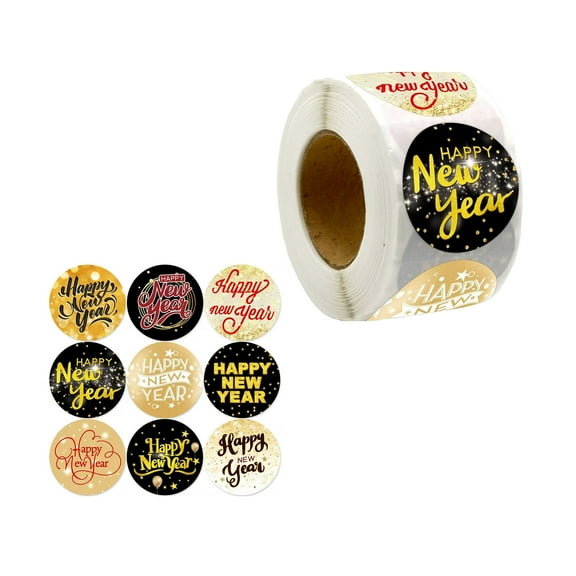 500Counts Happy New Year Sticker Round Sealing Sticker for Christmas Card Letter Envelope Self-Adhesive Wrapping Labels