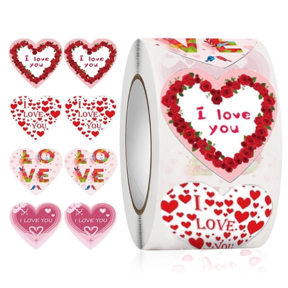500Pcs Rose Heart Sticker Wrapping Labels 25mm Valentines Sealing Sticker for Envelopes Box Valentines Cards Packaging