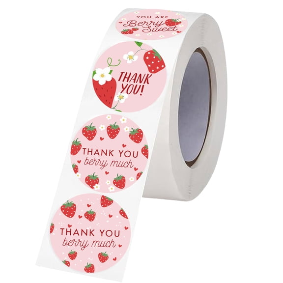 500Counts Round Thank You Sticker Strawberry Thank You Label for Seal Envelope Card Cupcake Valentines Wedding Supply