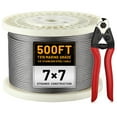 thumbnail image 1 of 500FT 1/8" Stainless Steel Wire Rope with Cutter, T316 Cable for Deck Railing Kit, 1850 lb Breaking Strength, 7x7 Strands Aircraft Cable for Stair Fence, Silver, 1 of 6