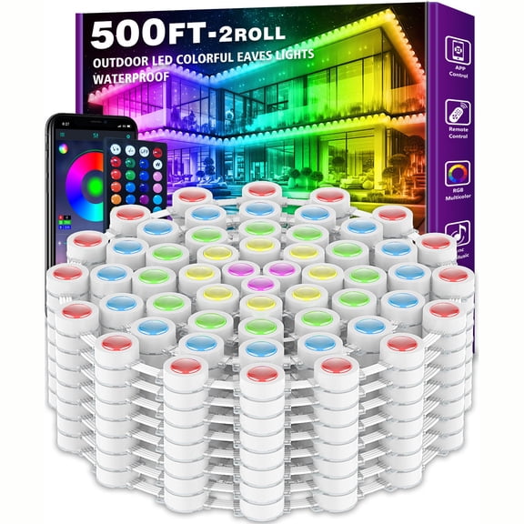 500FT Permanent Outdoor RGB Lights, IP67 Waterproof Eaves Lights with Smart App & Remote Control, DIY Scene Modes & Music Sync, Color Changing String Lights for Garden, Patio, Deck, Christmas Holiday