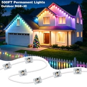 500FT Waterproof Permanent Outdoor Eave Lights for House Roof, Patio, Holiday,RGB+IC Square Eave Lights, Smart IC Color Changing Dream Color String Lights Christmas Decorations