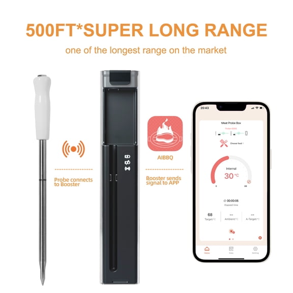 500FT Wireless Meat Thermometer Bluetooth Smart Grill Thermometer with 4 Probes Digital Cooking Thermometer for Smoker BBQ Oven Rotisserie Sous Vide Air Fryer Indoor Outdoor Use App Alerts