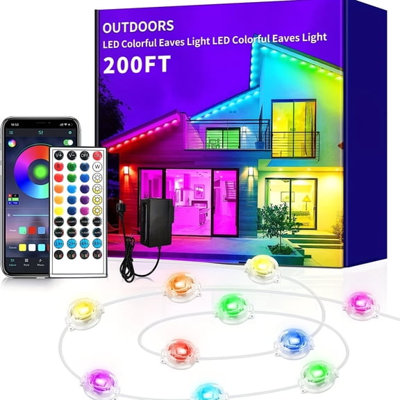 500Ft Permanent Outdoor Lighting, RGB Eaves Illumination, Scene Modes, IP67 Waterproof Under Eave Lighting, LED Decorative Lights for Gardens, Homes, And Parties