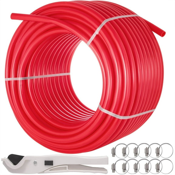 500Ft Red PEX-B Pipe with EVOH Barrier, 5/8 Inch Flexible Tubing for Radiant Heating and Durable Plumbing, Residential Commercial Use