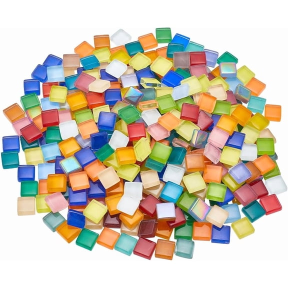 500G/1.1lb Mosaic Glass Tiles Glass Mosaic Square Pieces 10mm Colorful Assorted Colors Glasses Tile Cabochons Piece Bulk